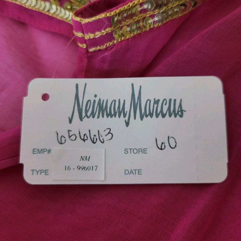 Neiman Marcus Pink Sheer Cotton Beach Tunic Cover Up Gold Embellished NWT - Picture 11 of 14